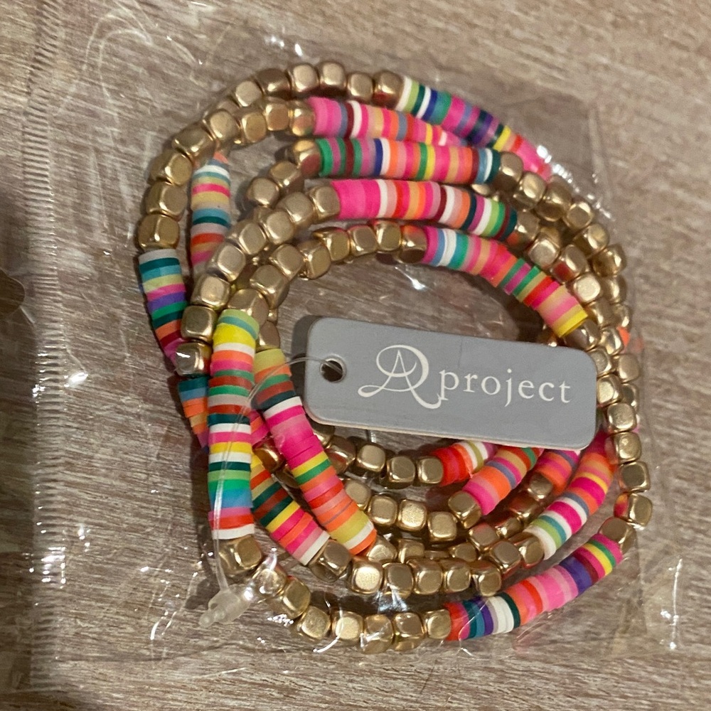 Gorgeous Gold & Multi Colored Beaded Bracelet Stack